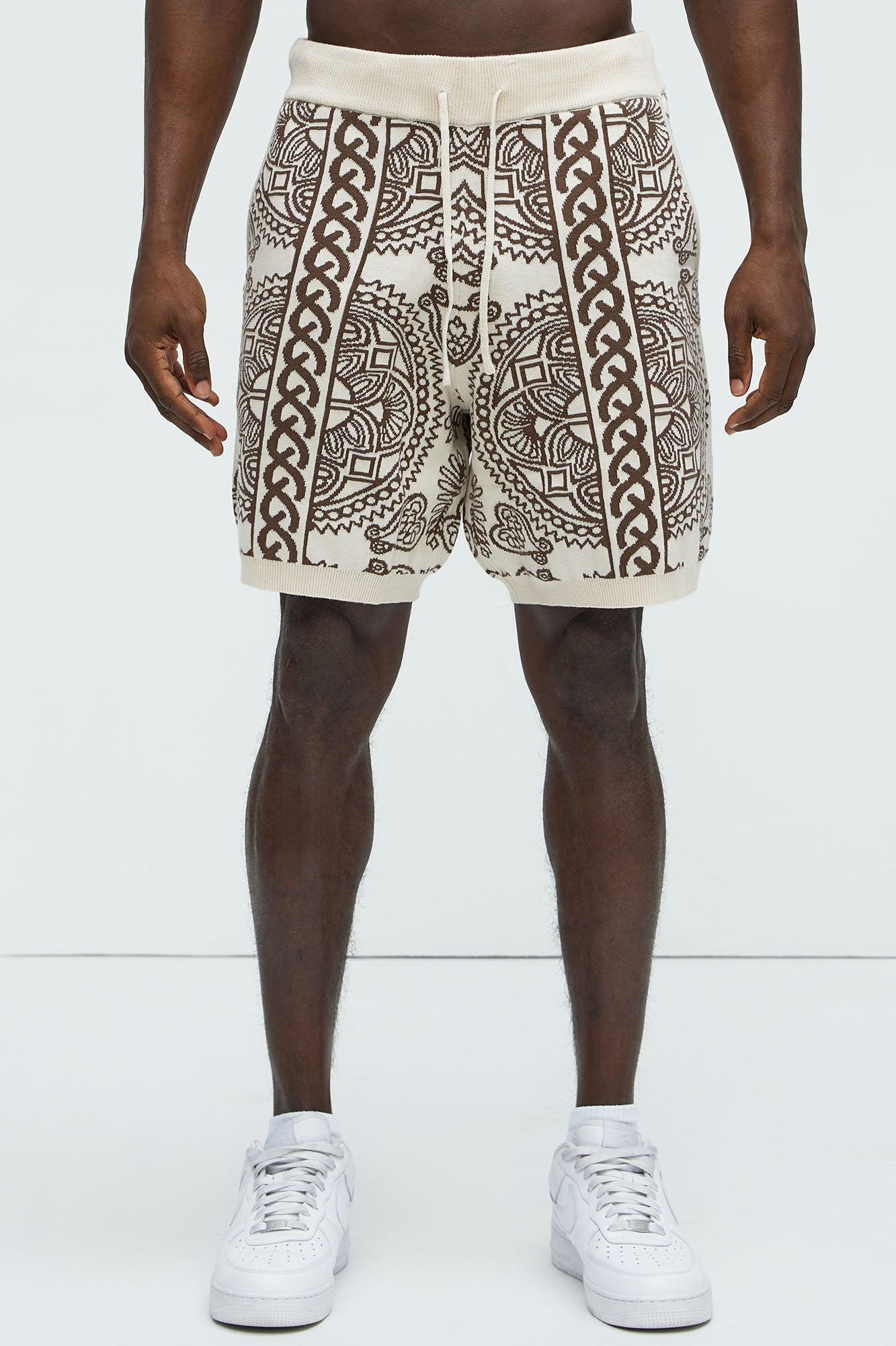 Ornate Jacquard Knitted Shorts - Brown/combo Product Image