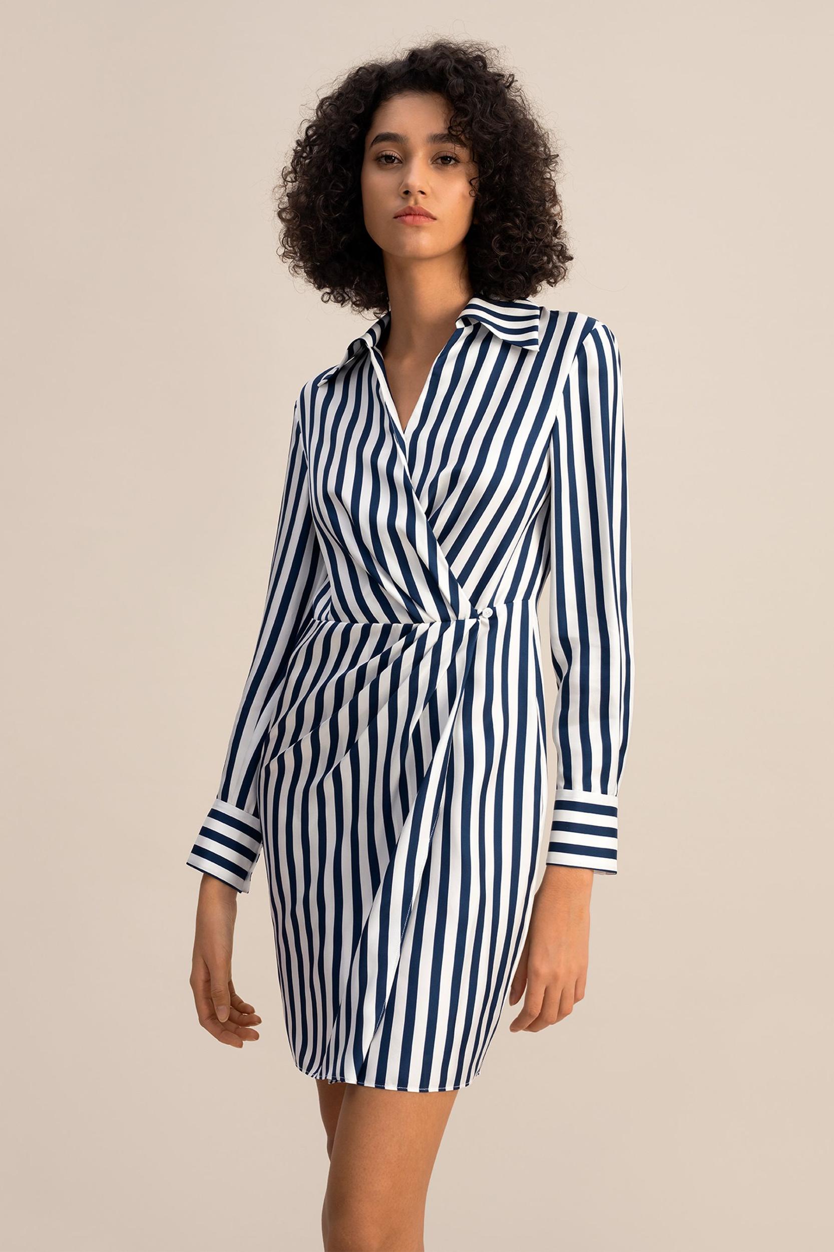 Amalfi Stripe Wrap Silk Shirtdress Product Image