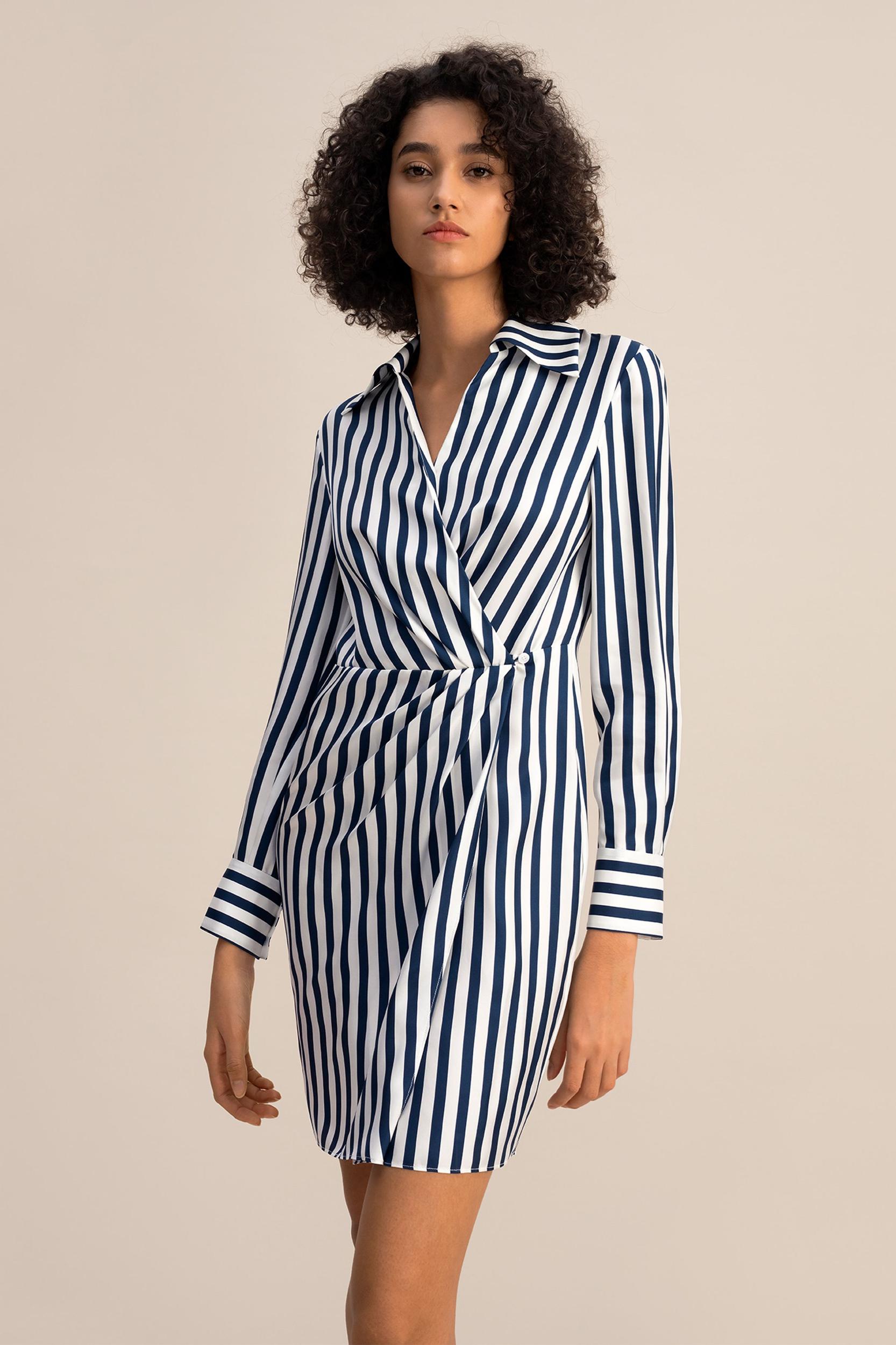 Amalfi Stripe Wrap Silk Shirtdress Product Image