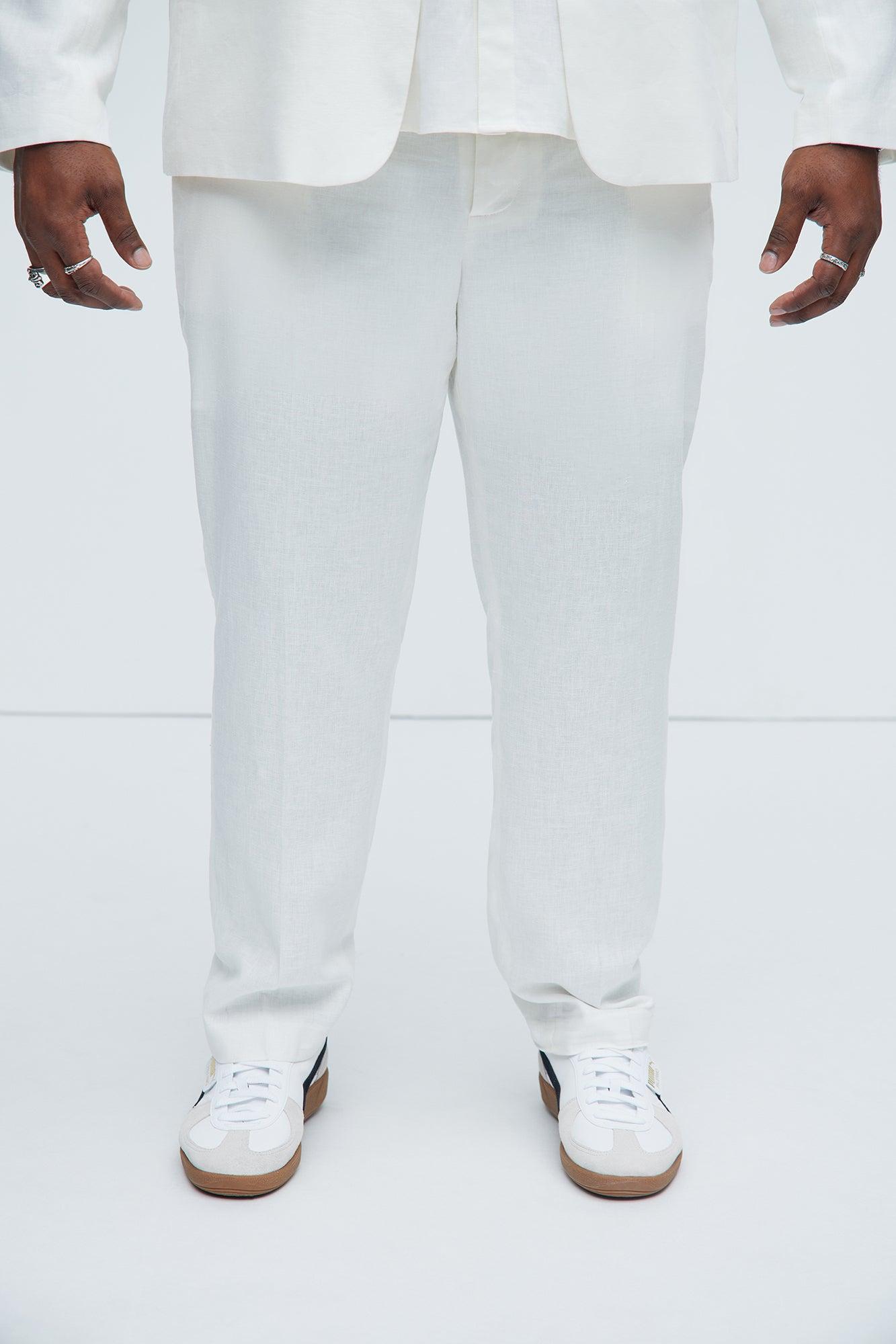 Bahamas Straight Linen Trousers - White Product Image