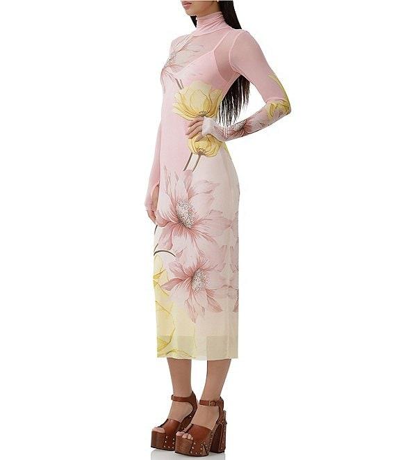 AFRM Shailene Floral Print Turtleneck Long Sleeve Midi Dress Product Image