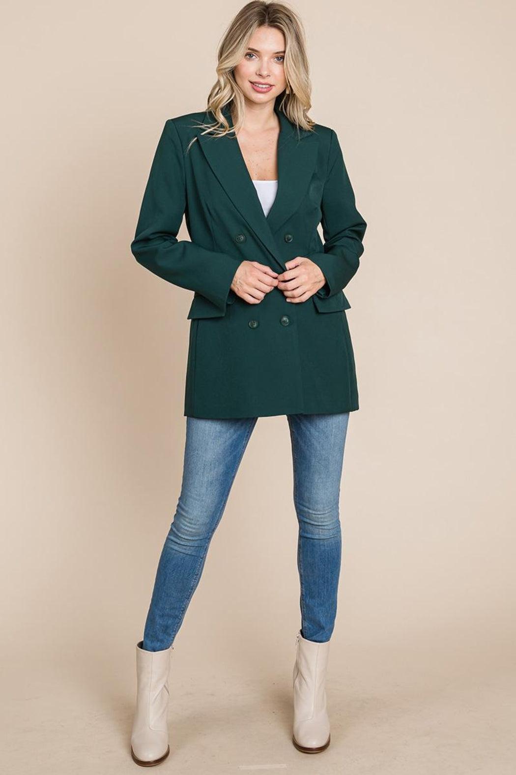 Collar Long Double Breasted Blazer Jacket Product Image