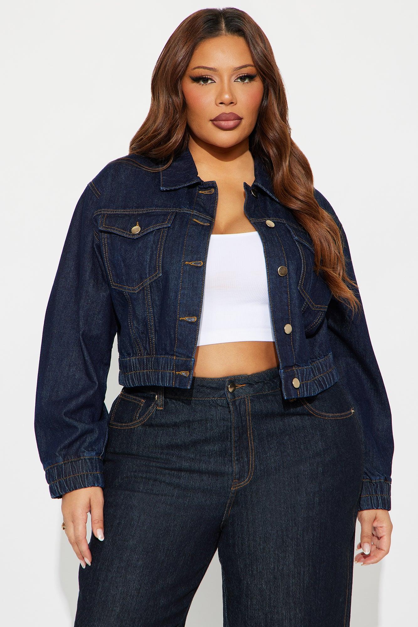 Iconic Cropped Denim Bomber Jacket - Dark Wash Female Product Image