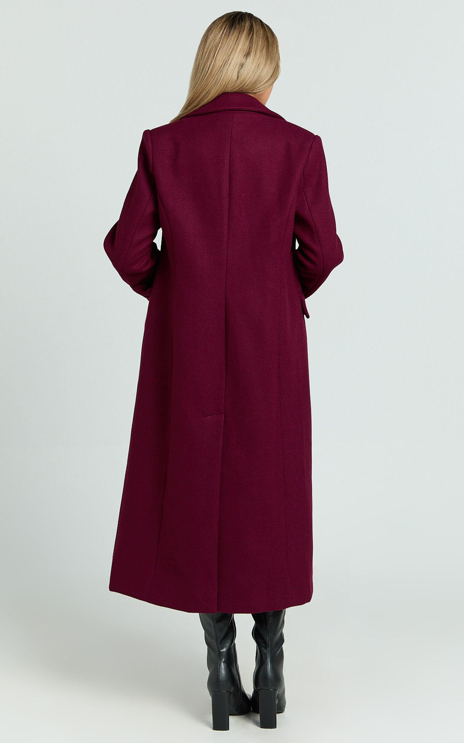 Michaela Coat - Oversized Lapel Single Button Coat in Wine Product Image