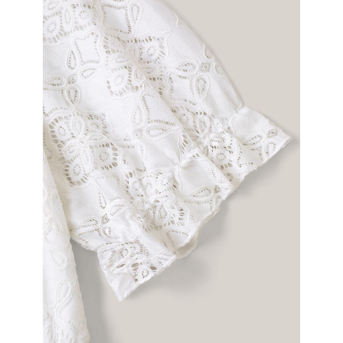 Plus Size Textured Ruffled Sleeve Pockets Midi Dress Ivory Women Elegant Texture Round Neck Short sleeve Curvy BloomChic 30/6X Product Image