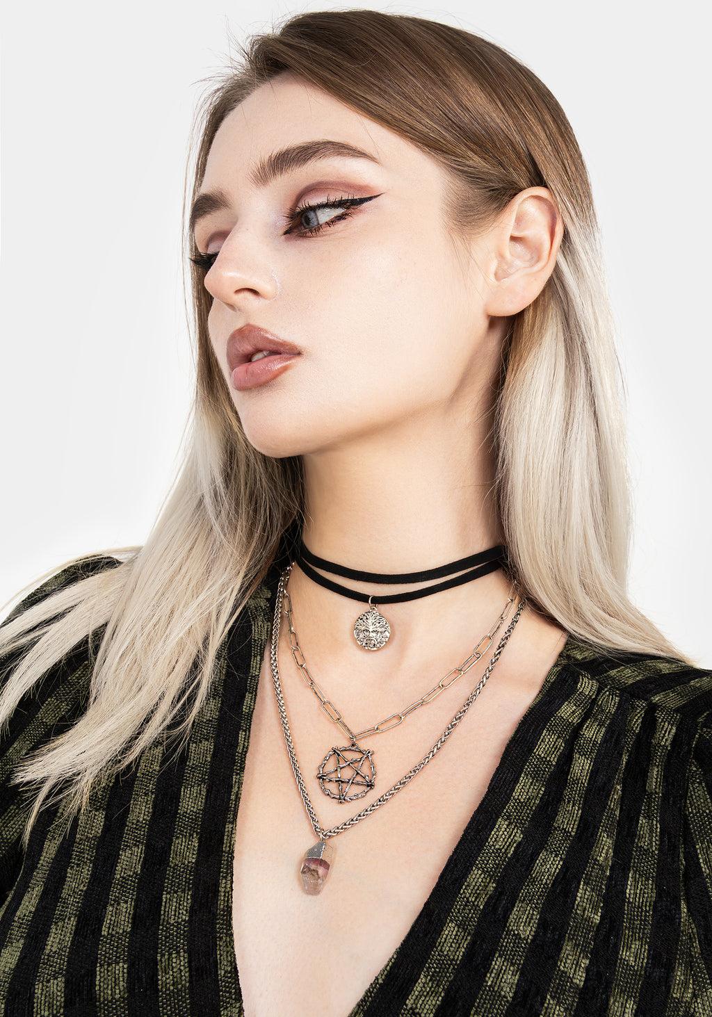 Triune 3 Layered Necklace Pentagram and Crystal Product Image