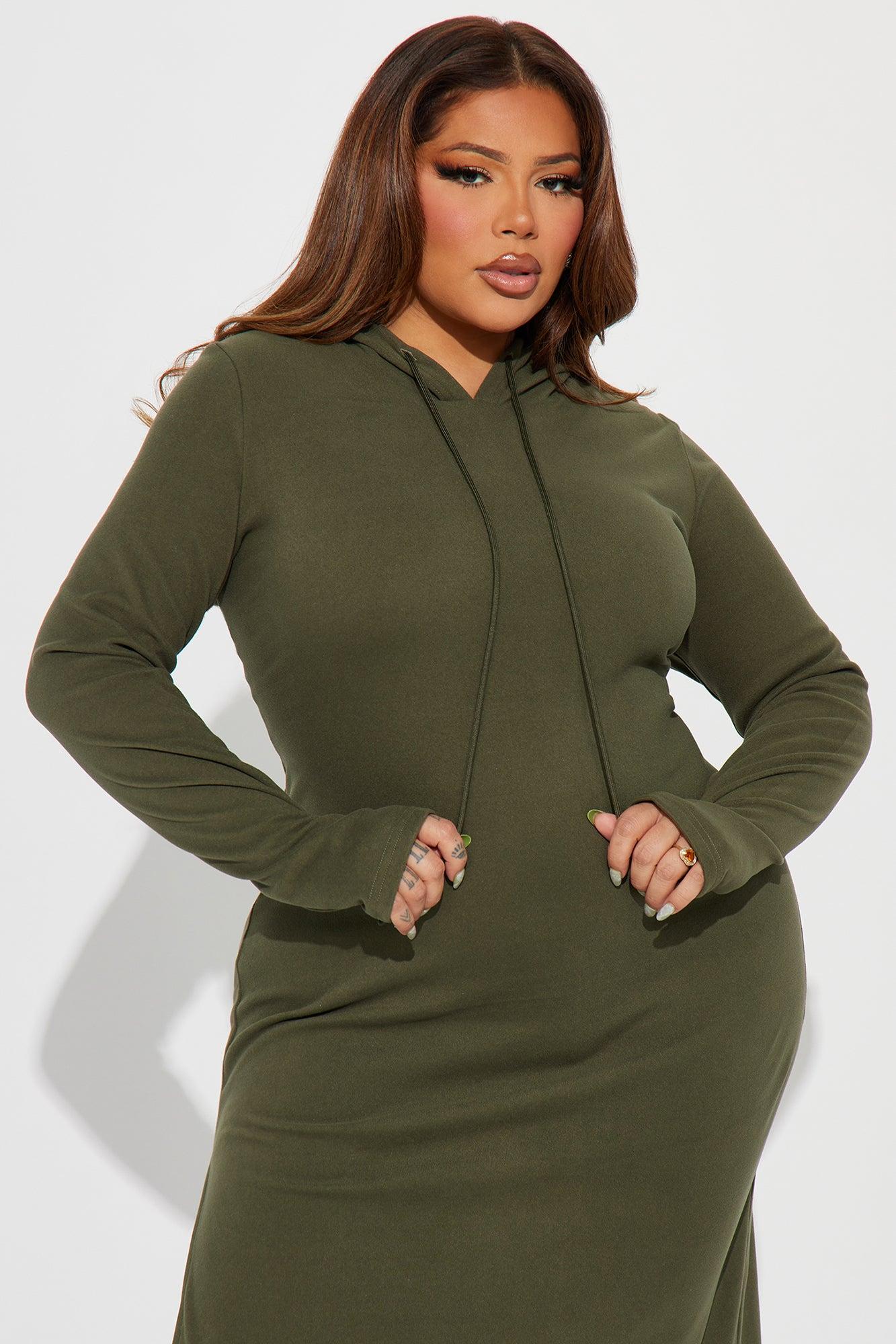 Becky Hooded Midi Dress - Olive Product Image