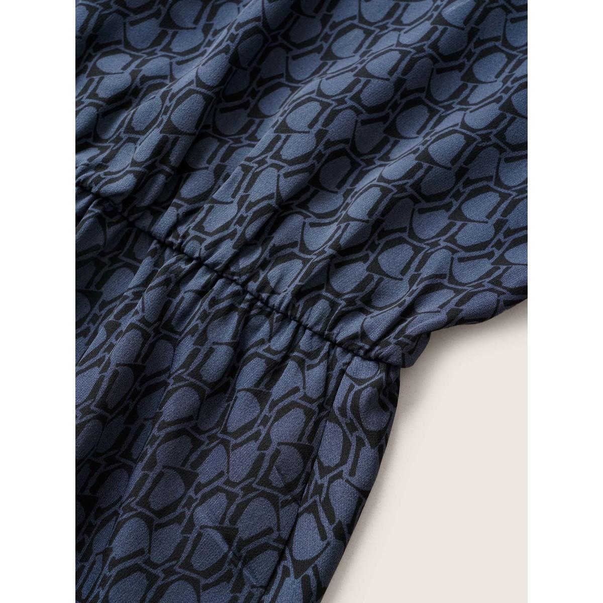 Plus Size Geometric Metal Chain Detail Belted Dress SlateGray Women At the Office Non Non Short sleeve Curvy Knee Dress BloomChic 14-16/1X Product Image