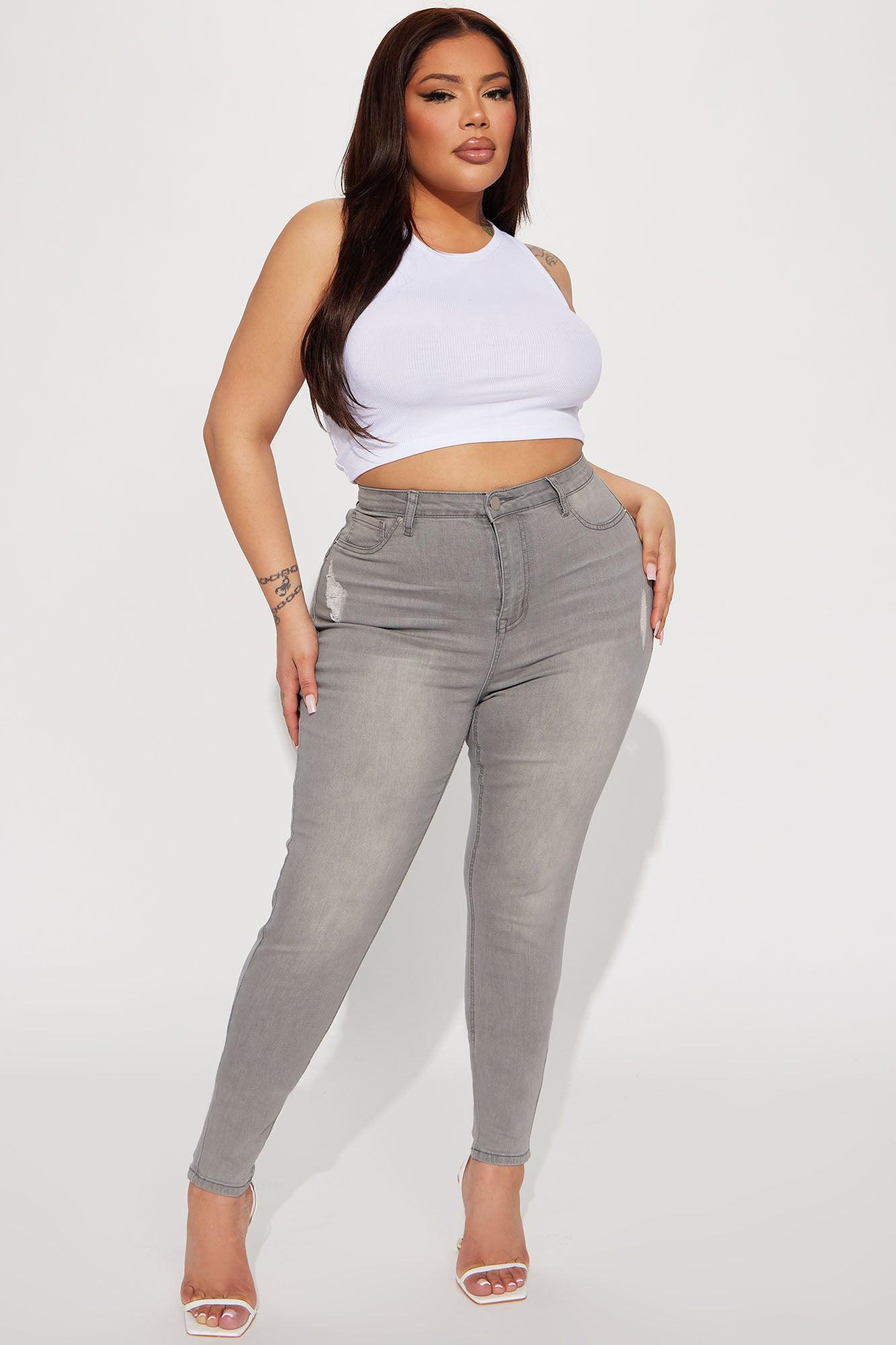 Beacon Booty Lifting Ripped High Rise Stretch Skinny Jeans - Grey Product Image
