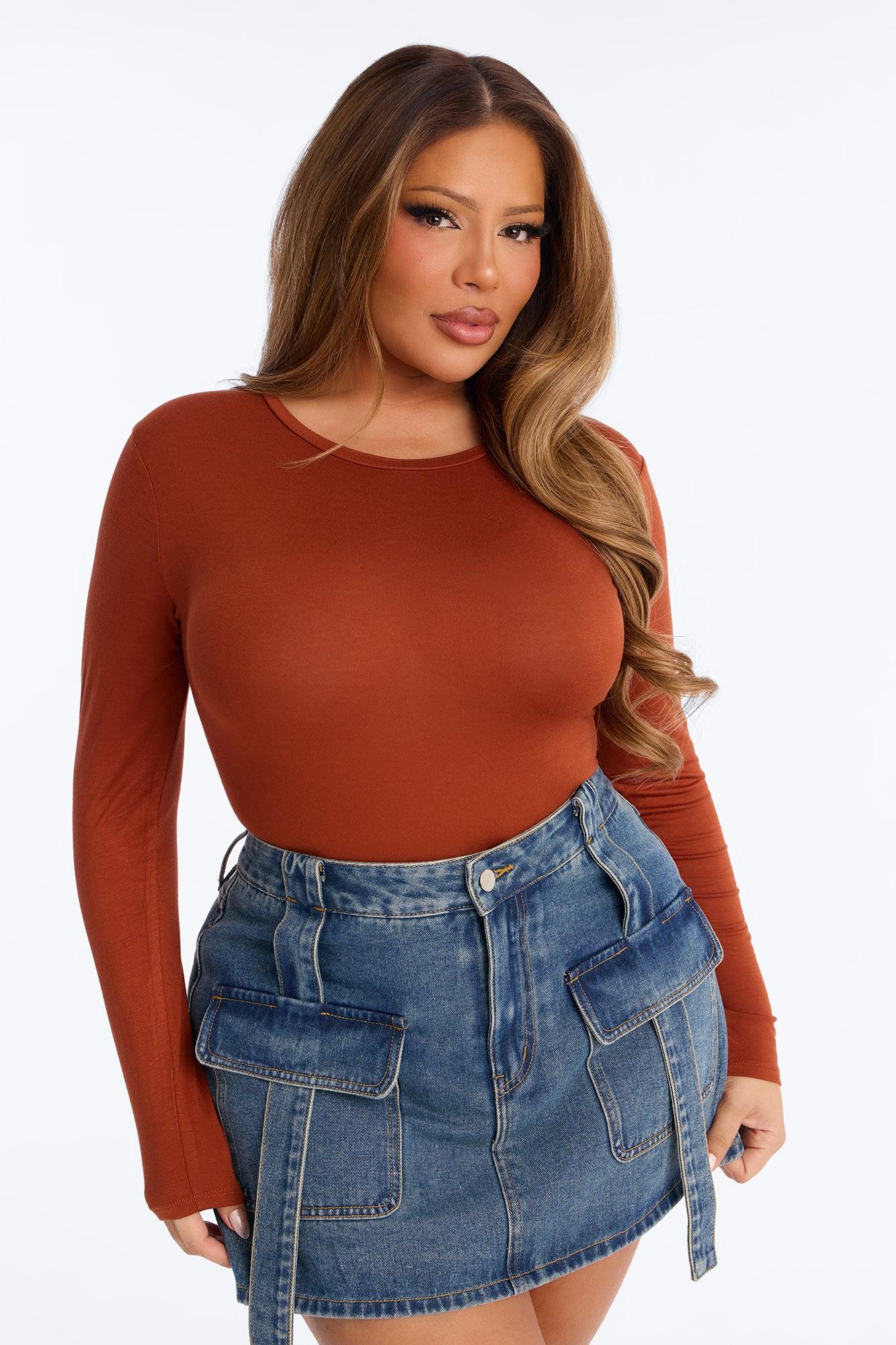 Krystal Crew Neck Long Sleeve Bodysuit - Rust Female Product Image