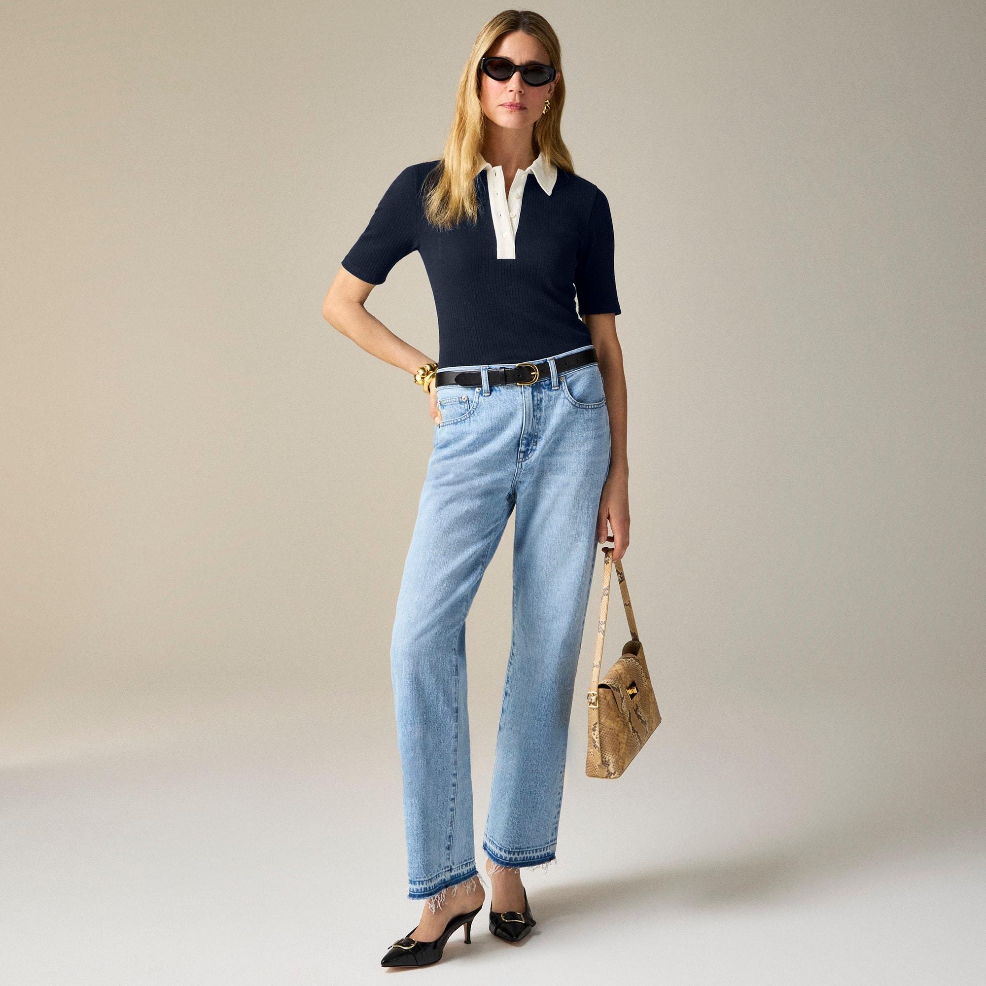 Premium rib short-sleeve polo shirt Product Image