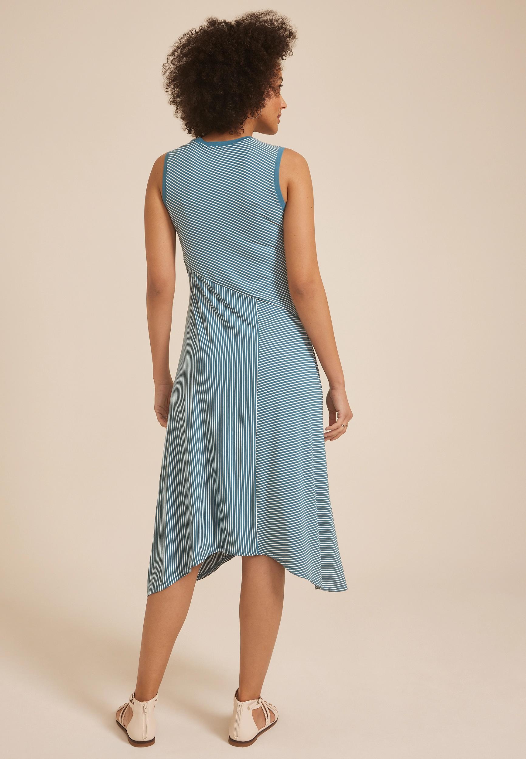 24/7 Bare Asymmetrical Striped Midi Dress Product Image