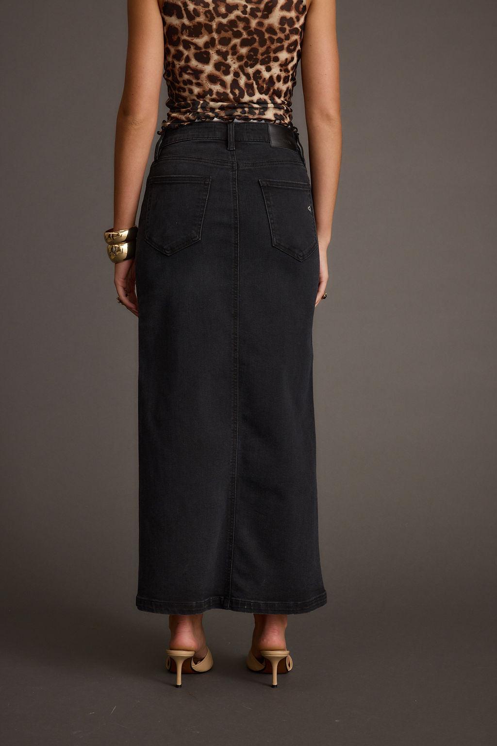 Wilder Black Stretch Denim Maxi Skirt Product Image