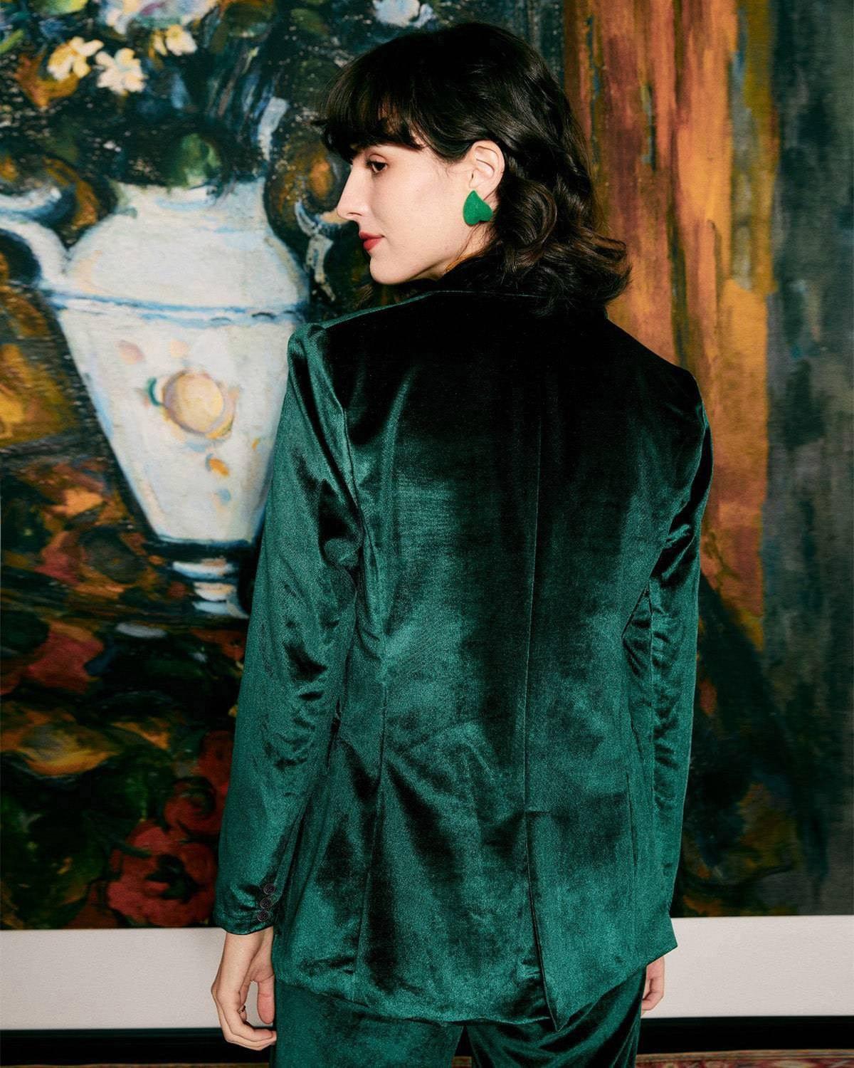 The Casual One Button Green Velvet Blazer Product Image