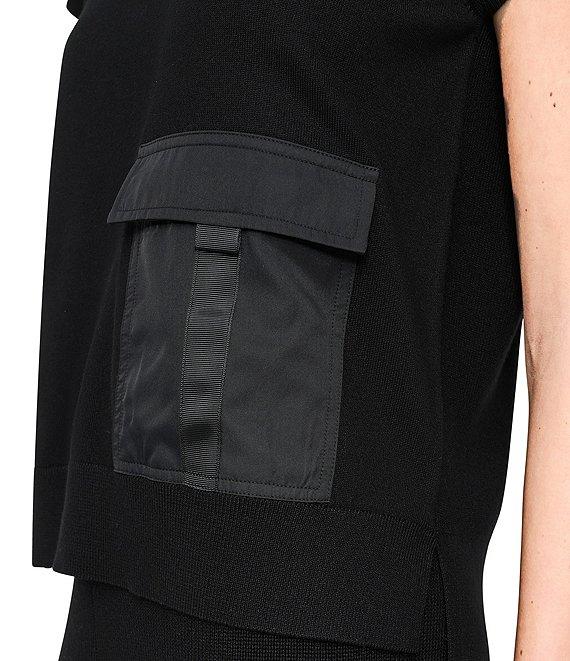 DKNY by Donna Karan Mixed Media Satin Cargo Pocket Crew Neck Short Sleeve Top Product Image
