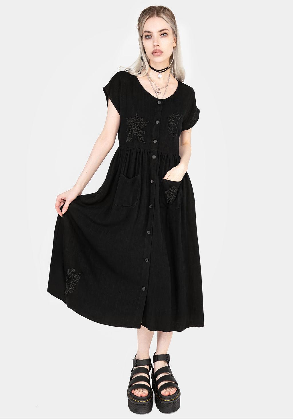 Scutellaria Embroidered Button Up Midi Dress Product Image