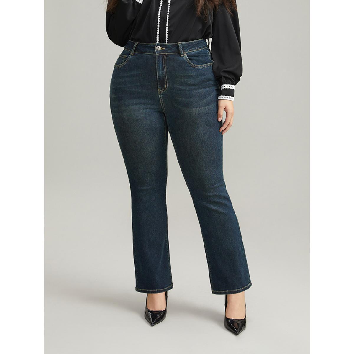 Plus Size Cotton Bootcut Dark Wash Very Stretchy Jeans Women Midnight Casual Plain Plain High stretch Pocket Jeans BloomChic 14/1X Product Image