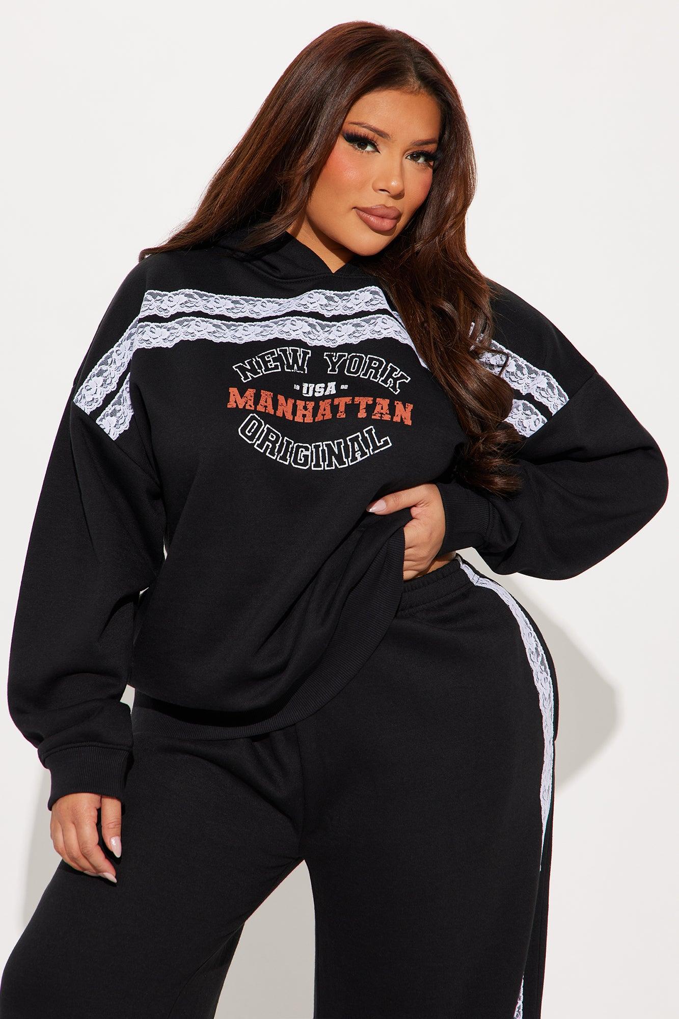 Manhattan Fleece Lace Sweatsuit Set - Black Product Image