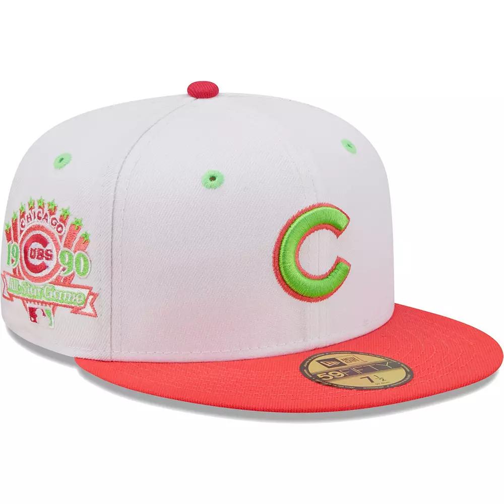 Men's New Era White/Coral Chicago Cubs 1990 MLB All-Star Game Strawberry Lolli 59FIFTY Fitted Hat,  Product Image