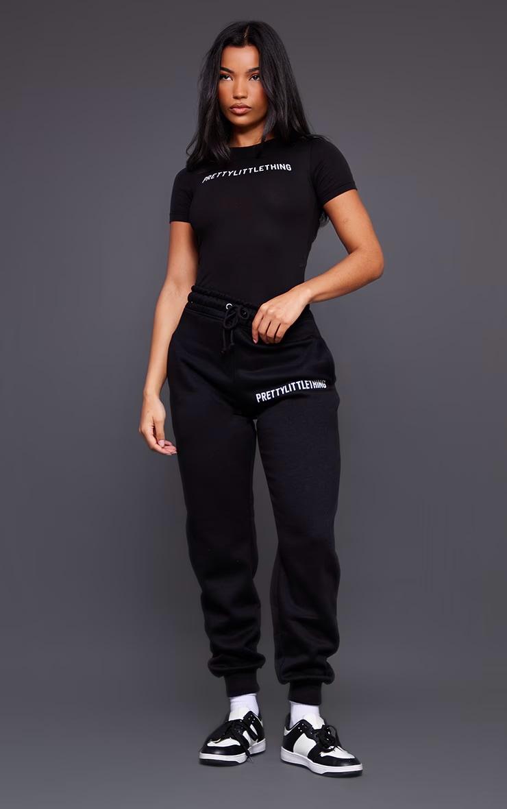 PRETTYLITTLETHING Black Logo Short Sleeved Bodysuit Product Image