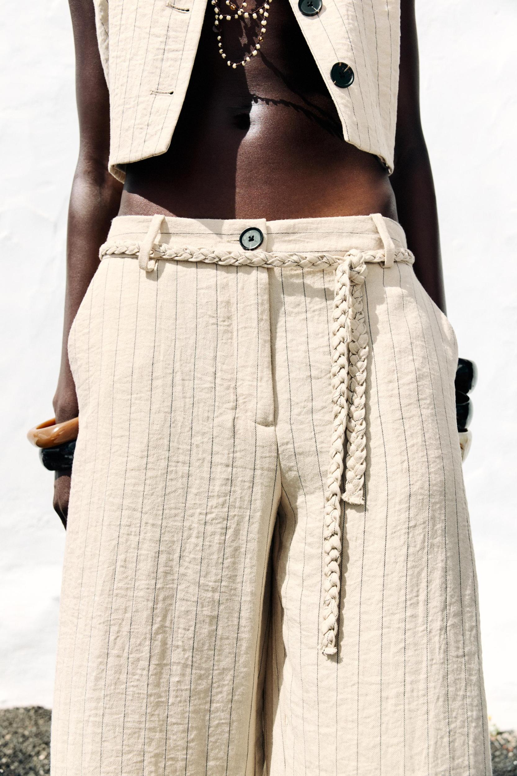 STRIPED PANTS WITH BRAIDED BELT Product Image