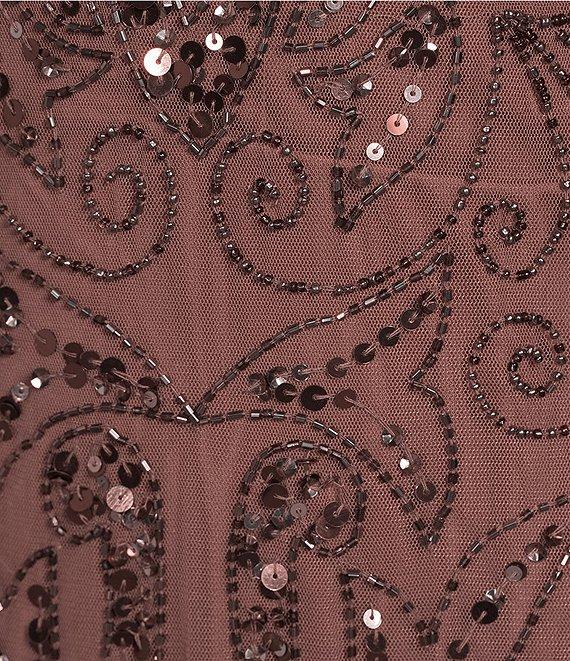 Pisarro Nights Beaded Sequin Boat Neck Illusion 3/4 Sleeve Gown Product Image