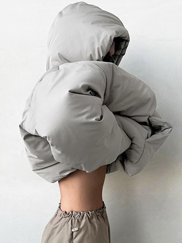 Hooded Long-Sleeved Cotton Hoodie Product Image