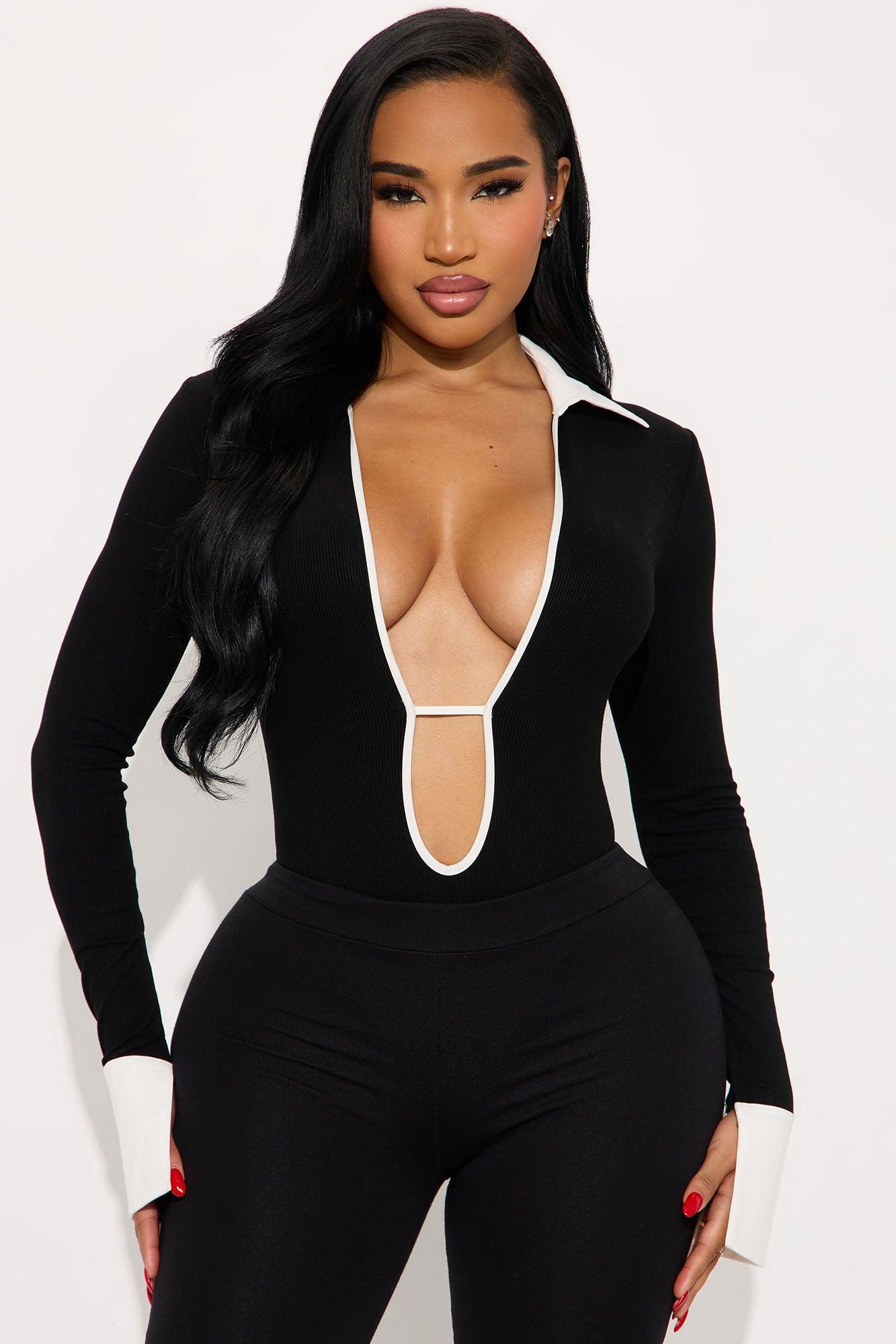 Jalynn Ribbed Long Sleeve Bodysuit - Black/White Female Product Image