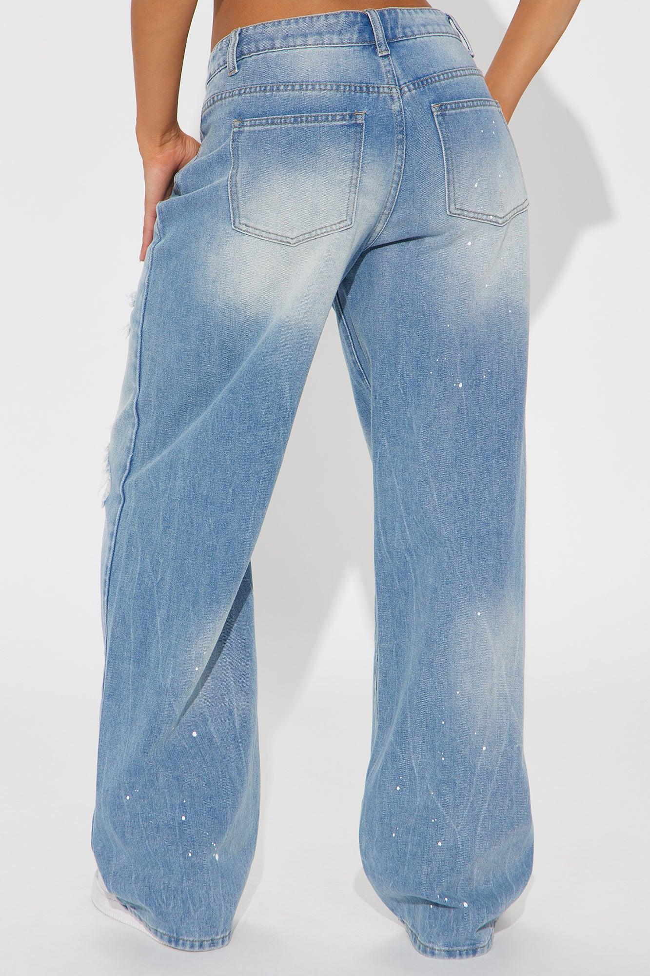 Jeanna Non Stretch Destructed Wide Leg Jeans - Light Wash Product Image