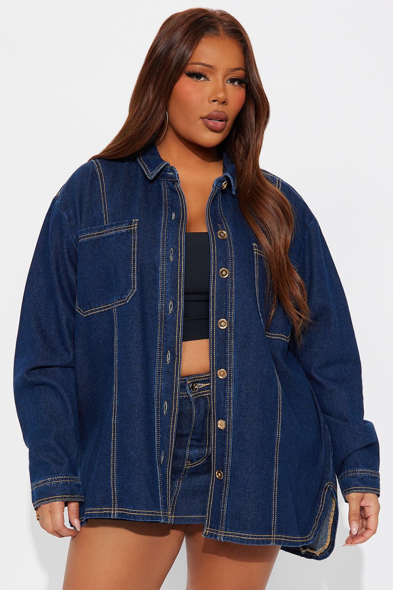 Coffee Dates Oversized Denim Jacket - Dark Wash Female Product Image