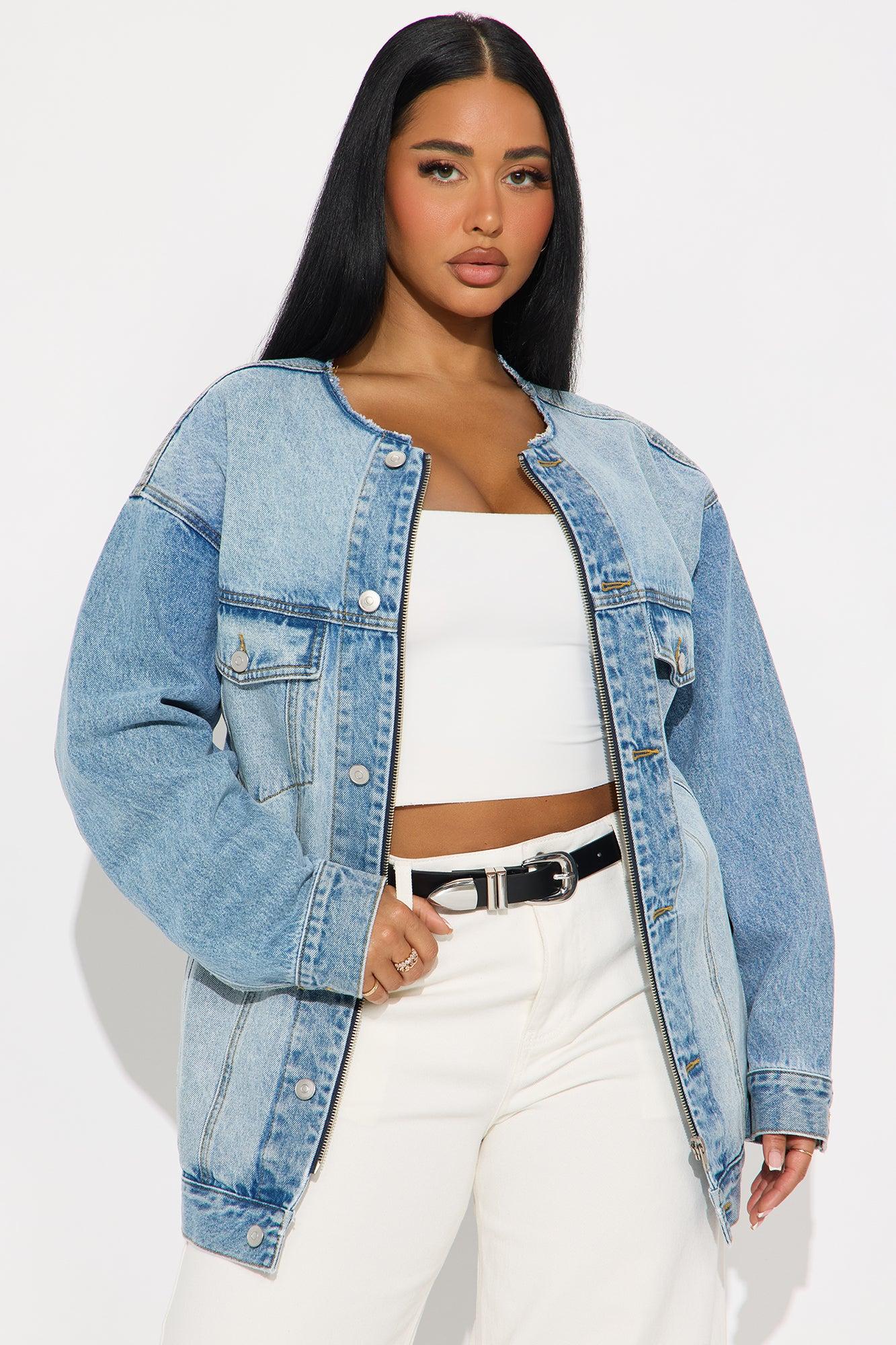Alani Collarless Denim Jacket - Medium Wash Female Product Image