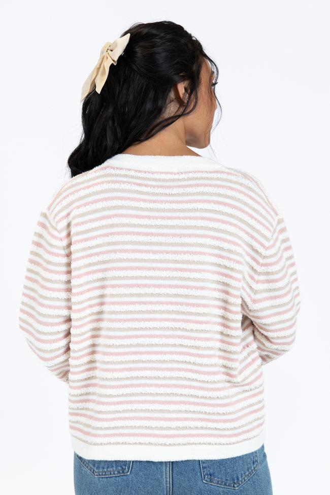 Abundant Mindset Ivory Multi Fuzzy Striped Cardigan FINAL SALE Product Image