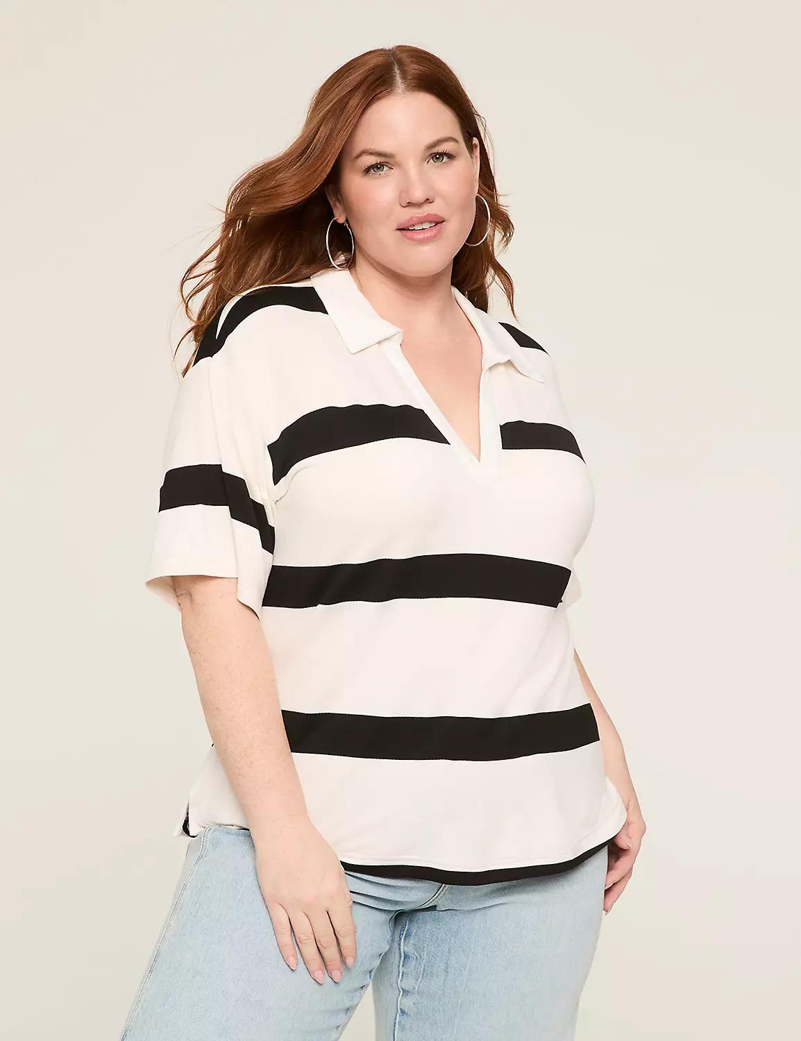 Short-Sleeve Drop-Shoulder Polo Top Product Image