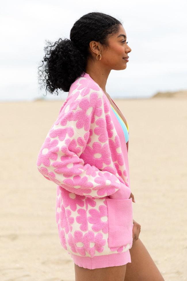 Better Believe It Pink Floral Print Terry Cloth Cardigan FINAL SALE Product Image