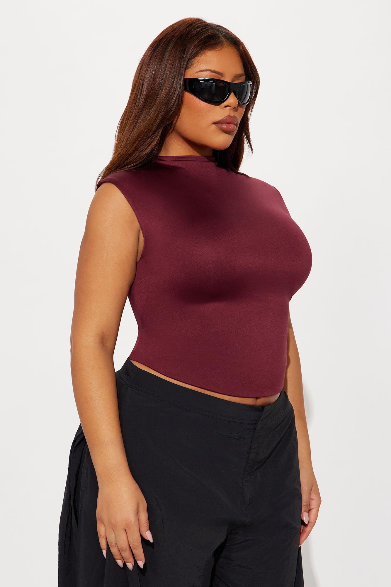 Contour Double Lined Mock Neck Top - Wine Female Product Image