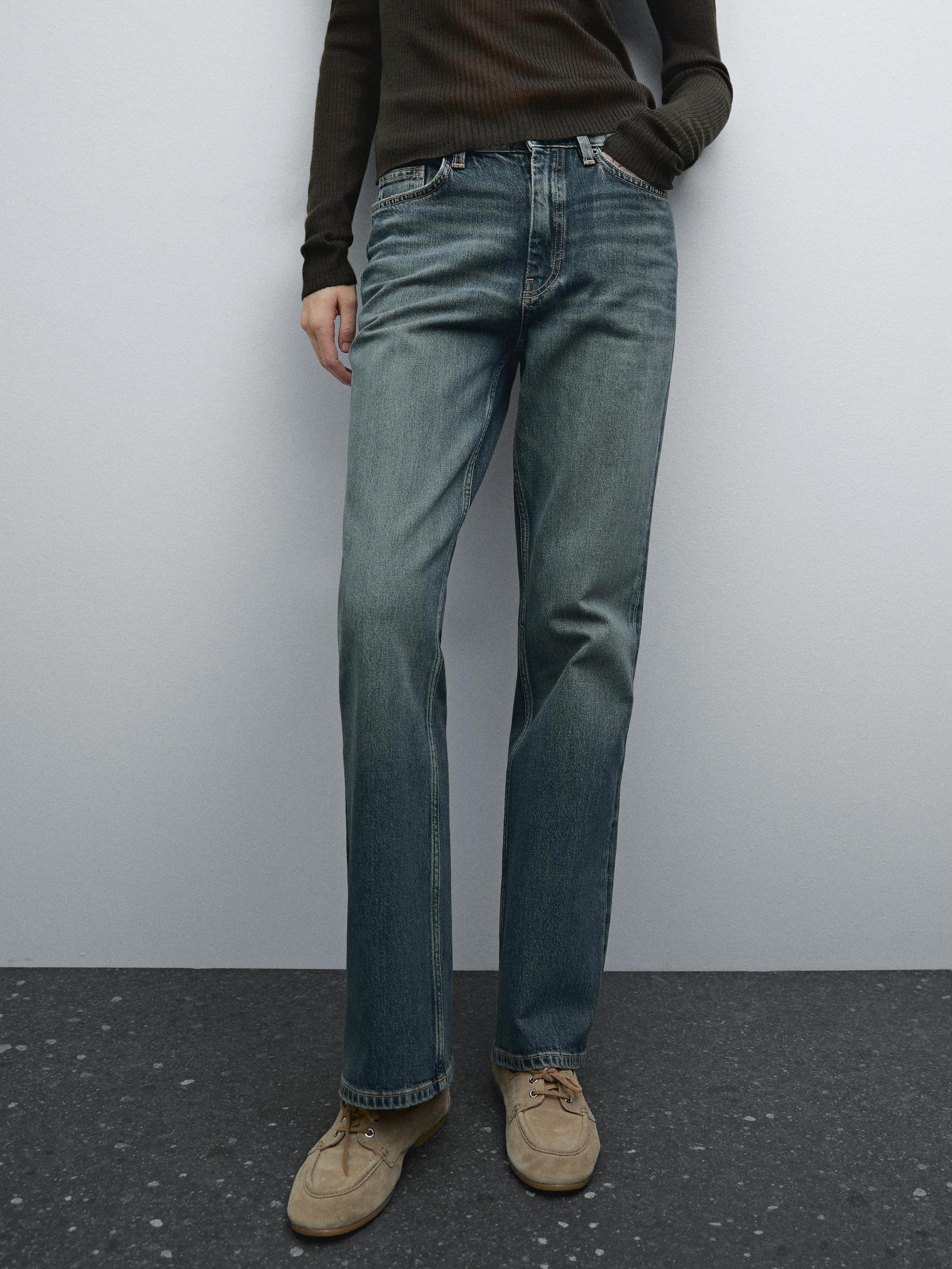 High-waist boot-cut cotton blend jeans Product Image