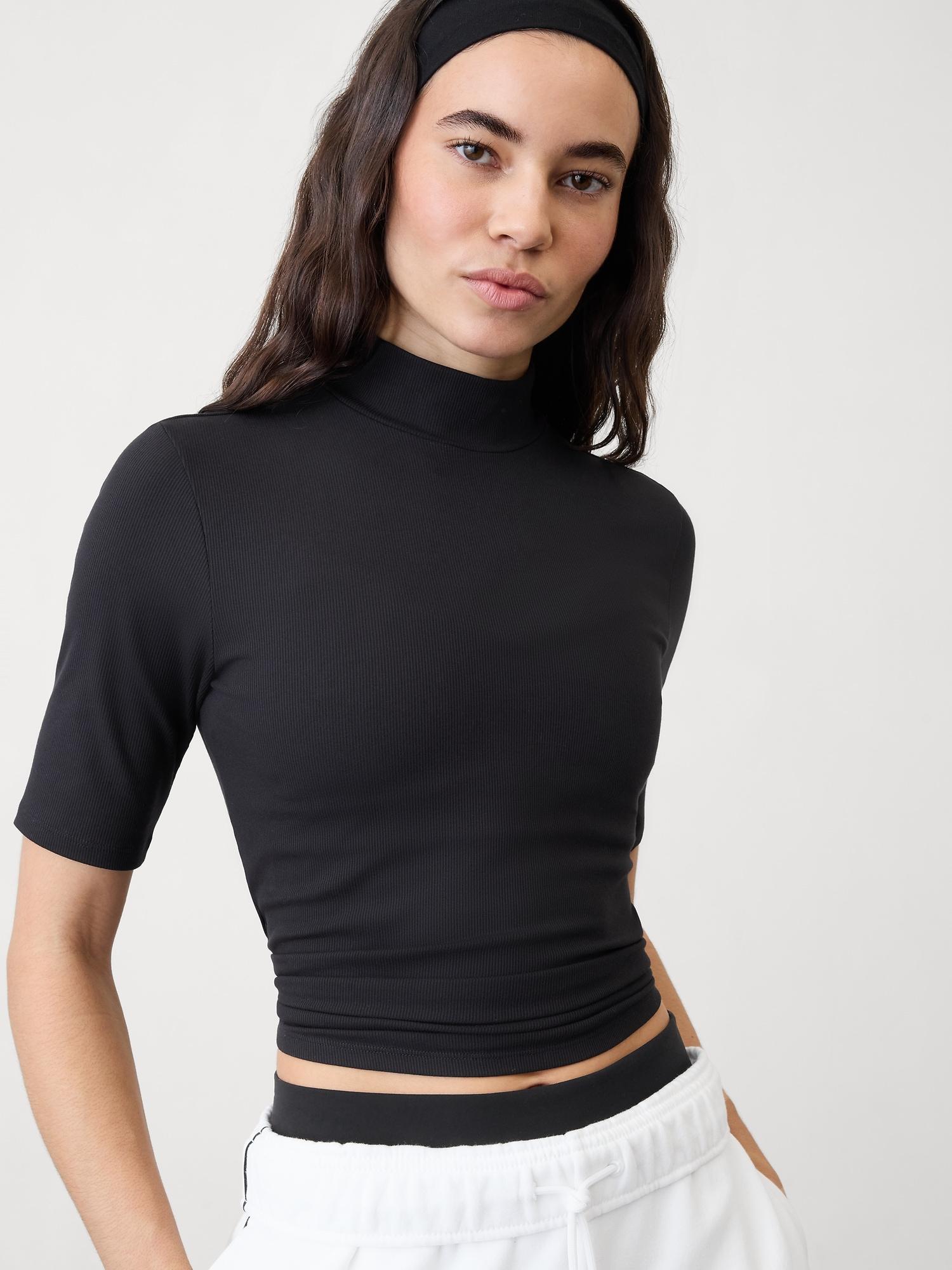 Signature Rib Mock Neck Elbow Sleeve Tee Product Image