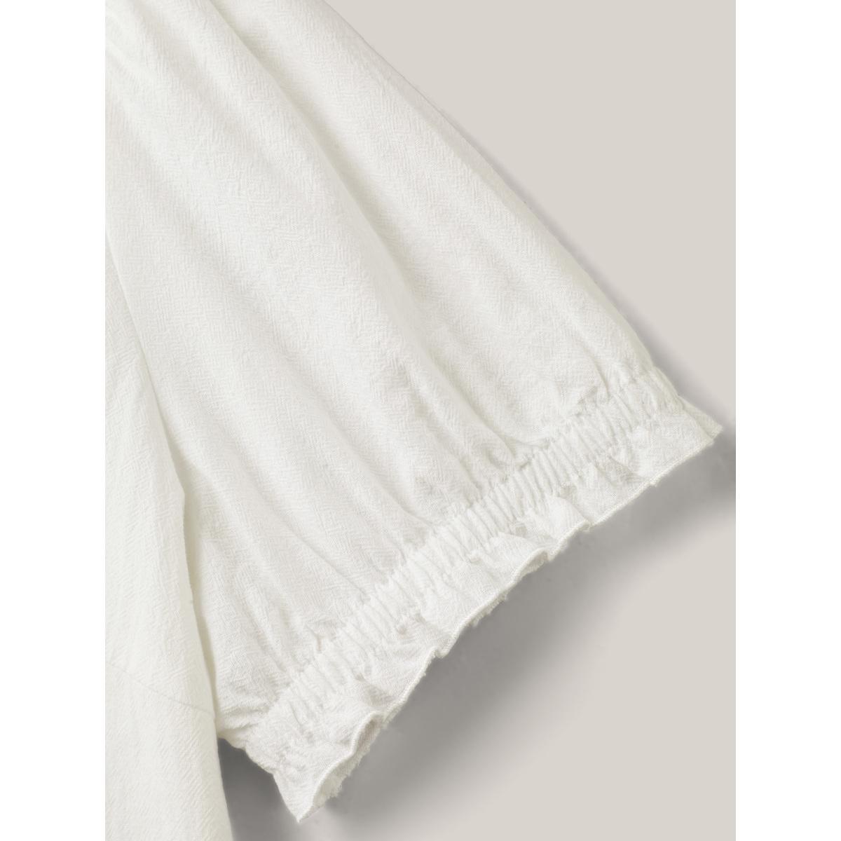 Plus Size Originalwhite Pure Cotton Ruffled Puffy Sleeve Blouse Women Office Short sleeve Shirt collar Office Blouses BloomChic 26/4X Product Image