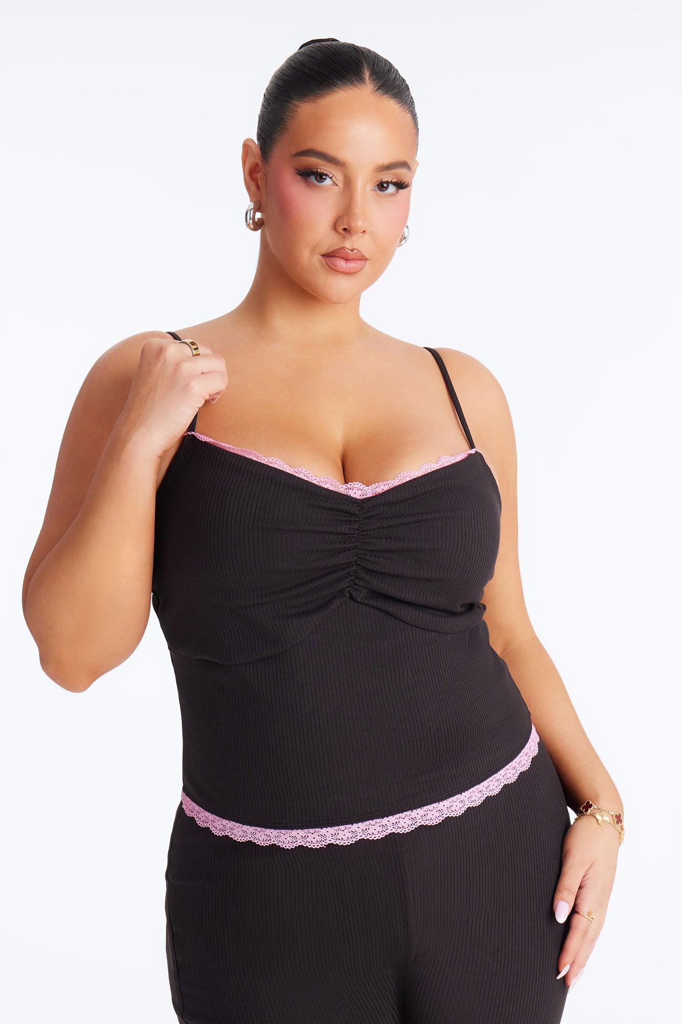 Layla Double Lined Ribbed Capri Set - Black Female Product Image