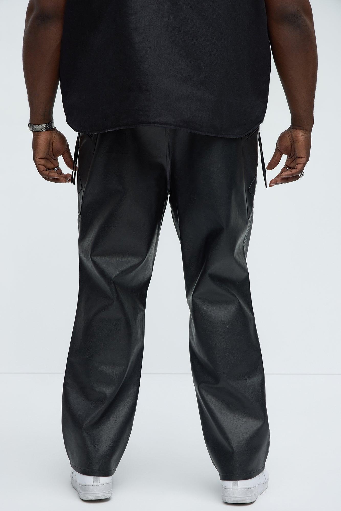 Smoky Faux Leather Straight Pants - Black Product Image