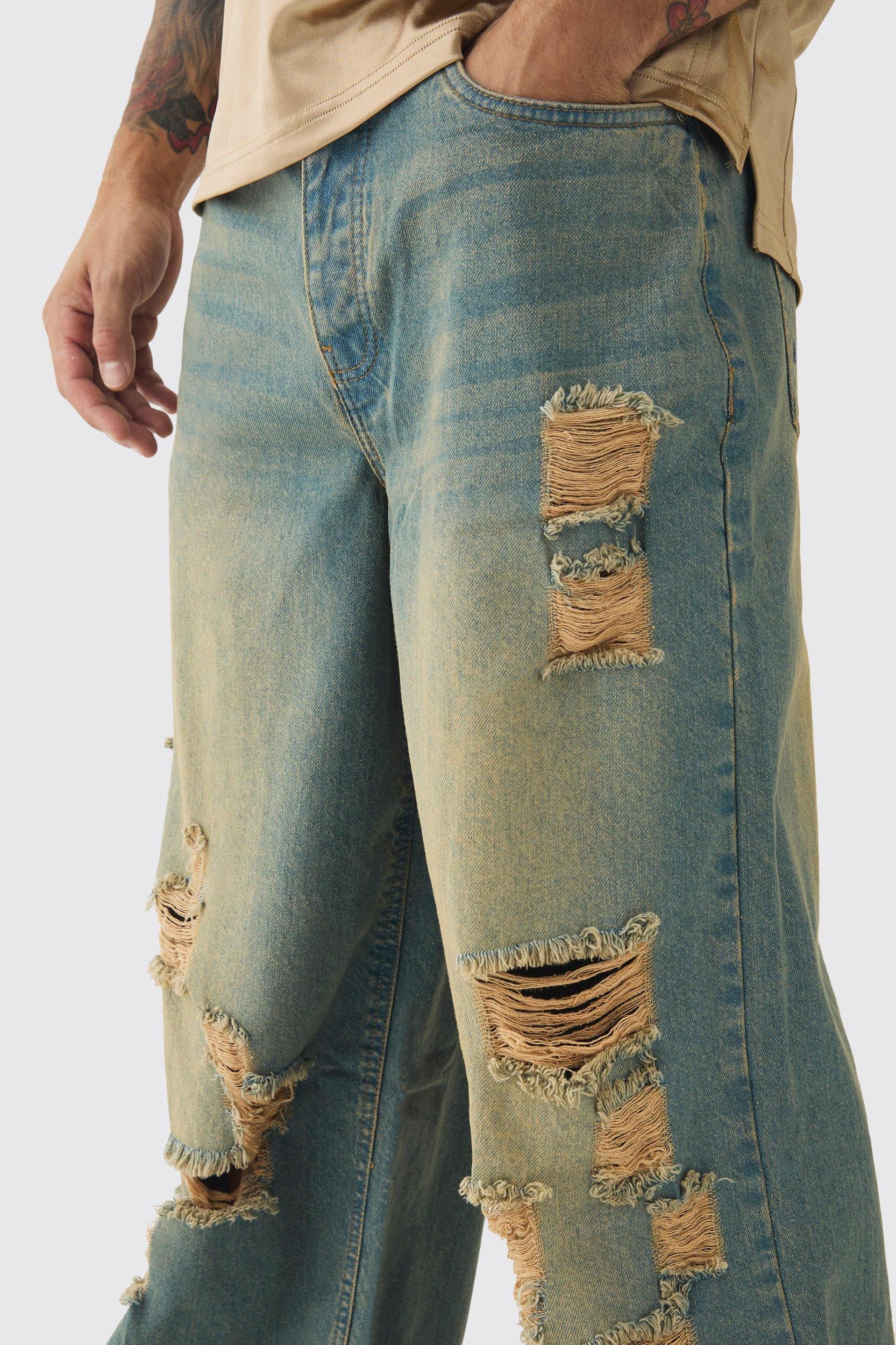 Extreme Baggy Rigid All Over Ripped Jeans | boohooMAN USA Product Image