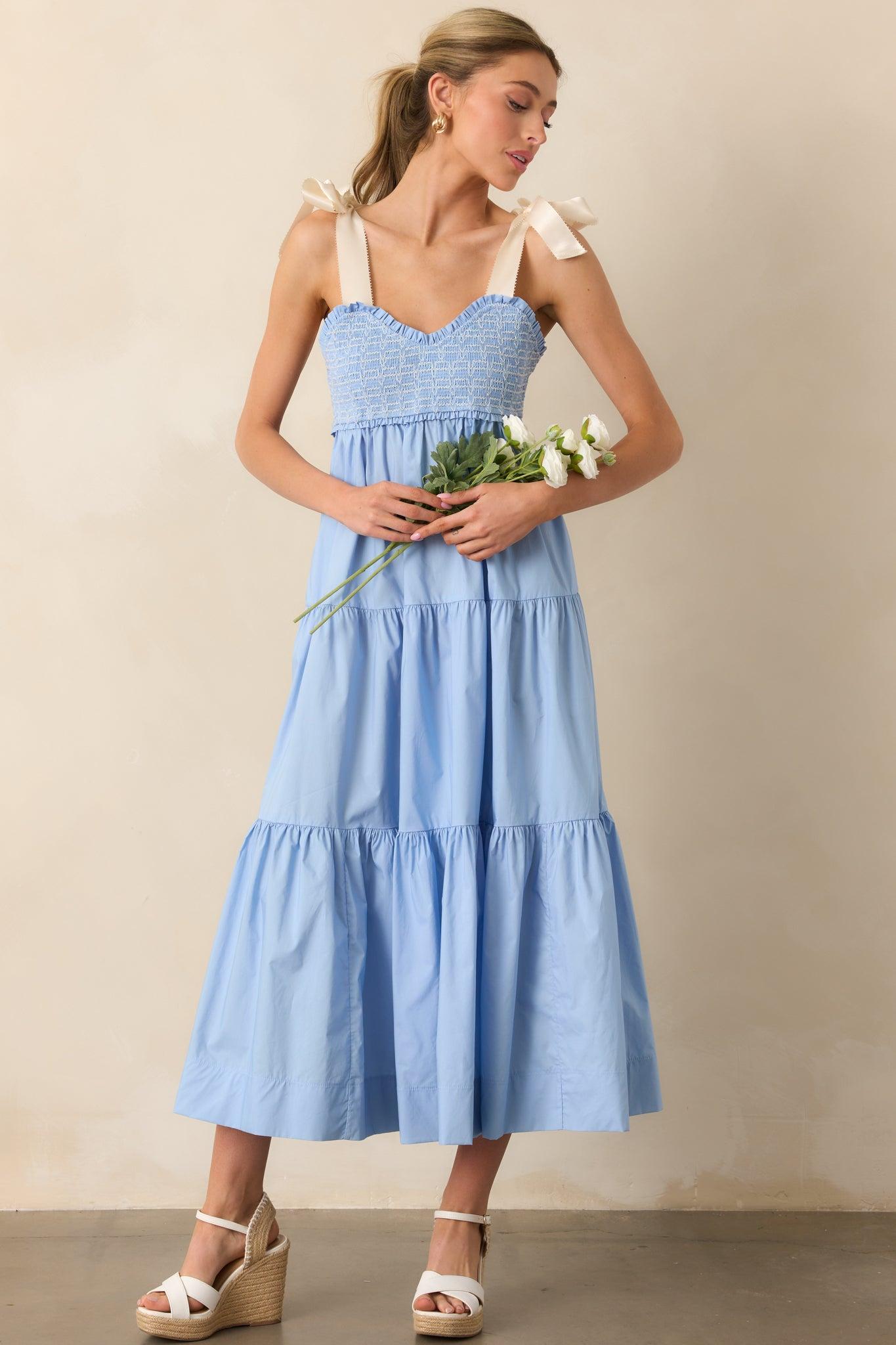 The Felicity Light Blue Cotton Midi Dress Product Image