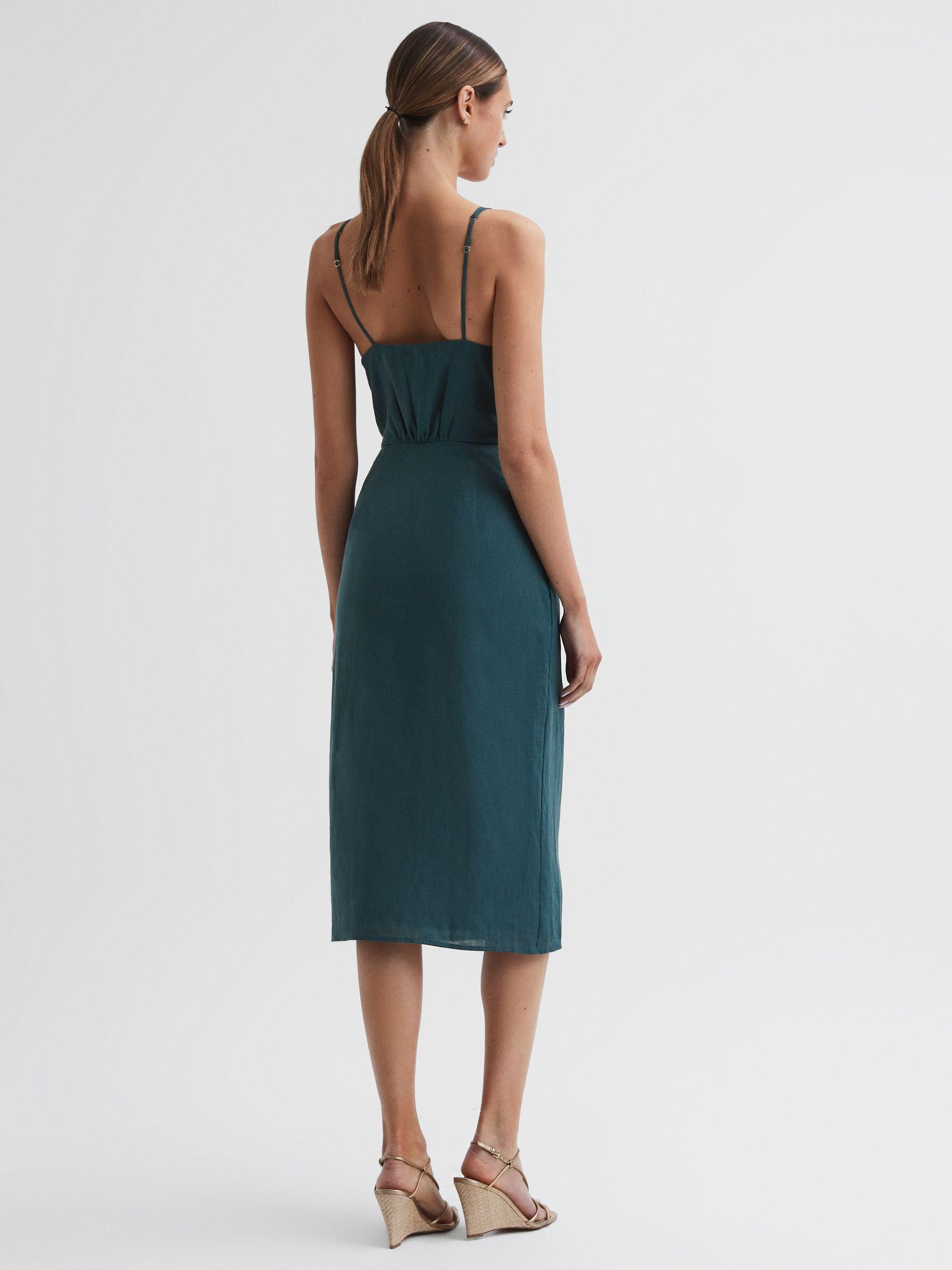 Linen Side Tie Midi Dress in Dark Teal Product Image