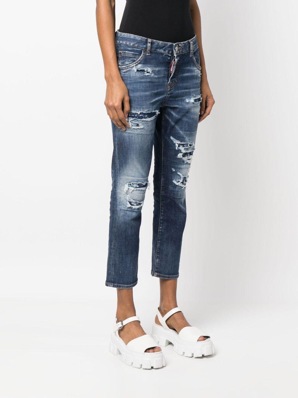 distressed logo-patch cropped jeans Product Image