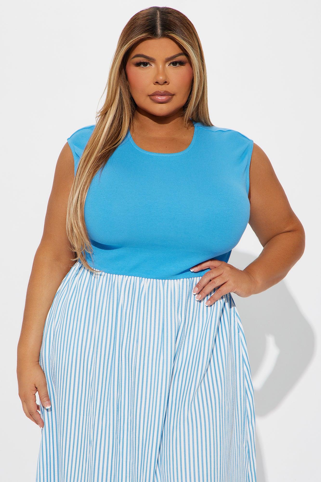 Rhonda High Neck Maxi Dress - White/Blue Product Image