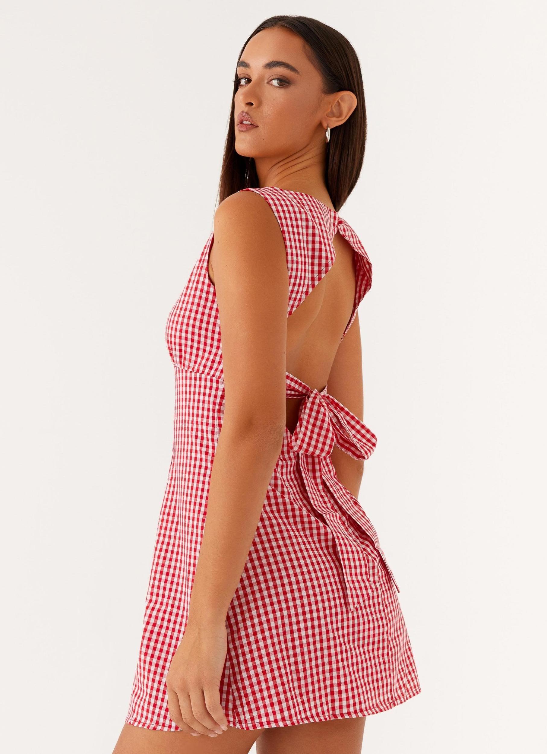 Lotus Tie Back Mini Dress - Red Gingham Product Image
