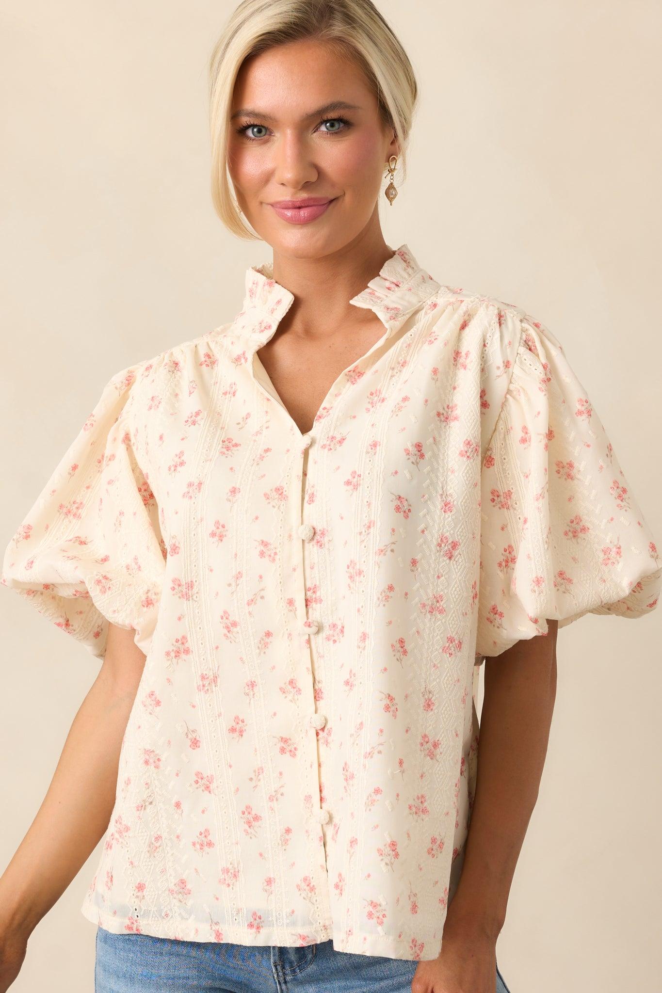 Rose Garden Yellow Floral Button Front Blouse Product Image