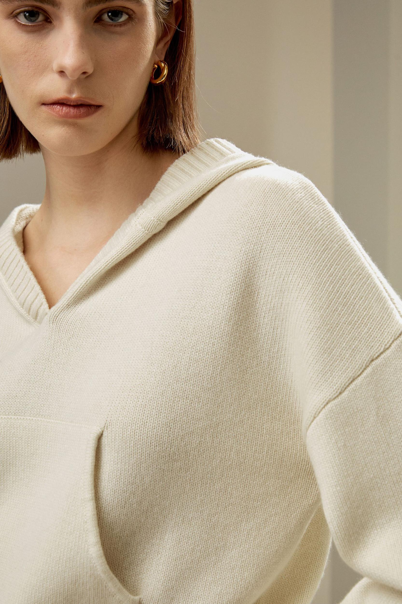 LILYSILK Hooded Cashmere Sweater - for Women - Green Wool Cashmere - Timeless Loose Fit Sweater S Product Image