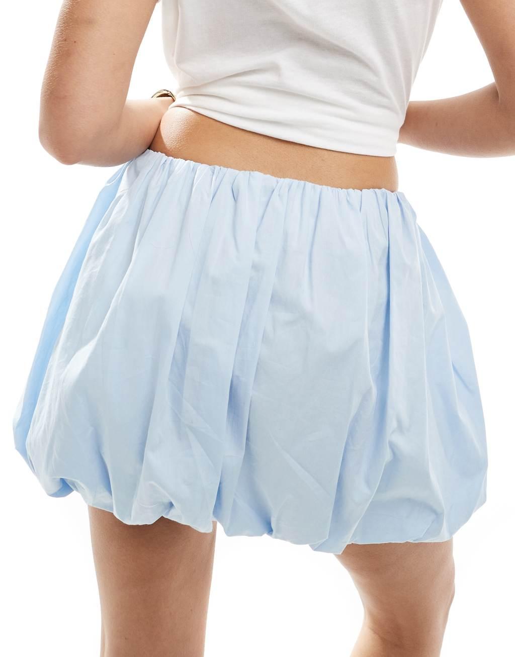 ASOS DESIGN cotton poplin bubble mini skirt in blue Product Image