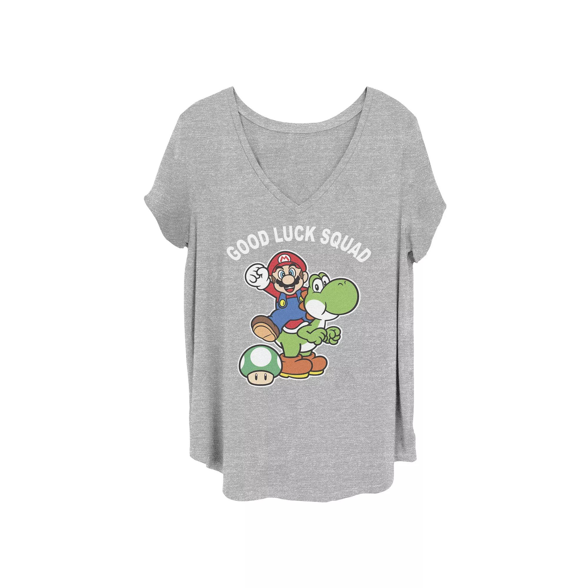 Juniors' Plus Size Nintendo Mario And Yoshi "Good Luck Squad" Tee, Girl's, Size: 2XL, Grey Gray Product Image